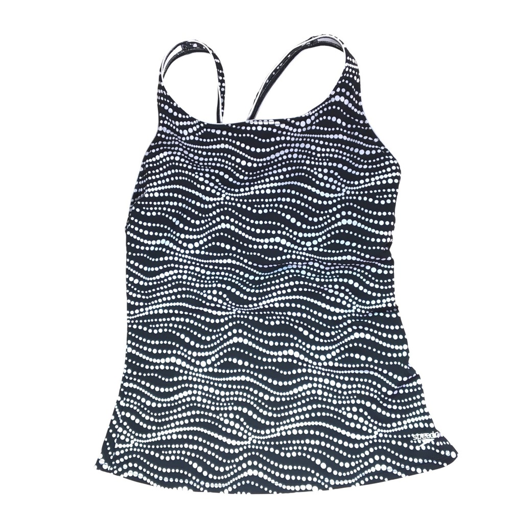 Speedo Wave Polka Dot Racerback Tankini Bra Top 10 Black White